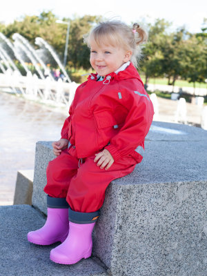 Непромокаемый детский костюм - дождевик без подкладки (на молнии). Комплект куртка + полукомбинезон. Цвет малина