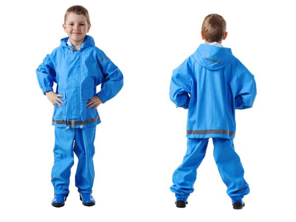 Непромокаемый детский костюм - дождевик без подкладки (на молнии). Комплект куртка + полукомбинезон. Цвет васильковый.